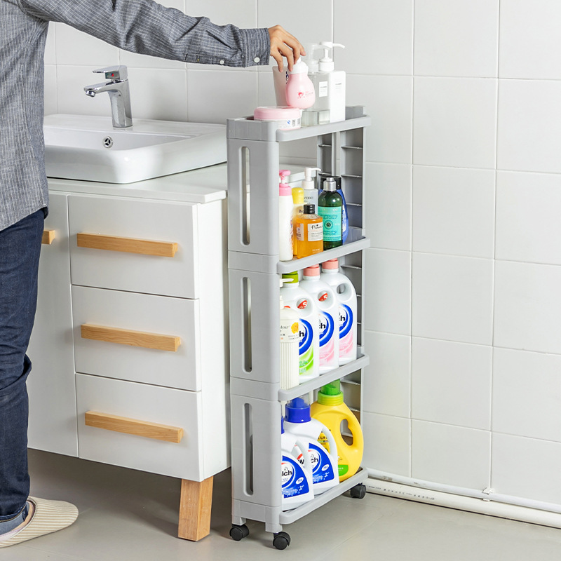 Wheeled storage rack, kitchen, bathroom, toilet, bathroom, floor-standing washing machine, slit storage rack Application Scenario