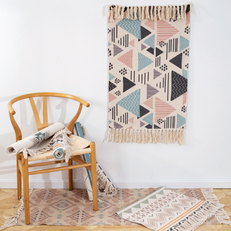 Cross-border ethnic style cotton and linen floor MATS, retro plain tapestries, handcrafted carpets, study and bedroom sofa cushions, one-piece consignment Application Scenario