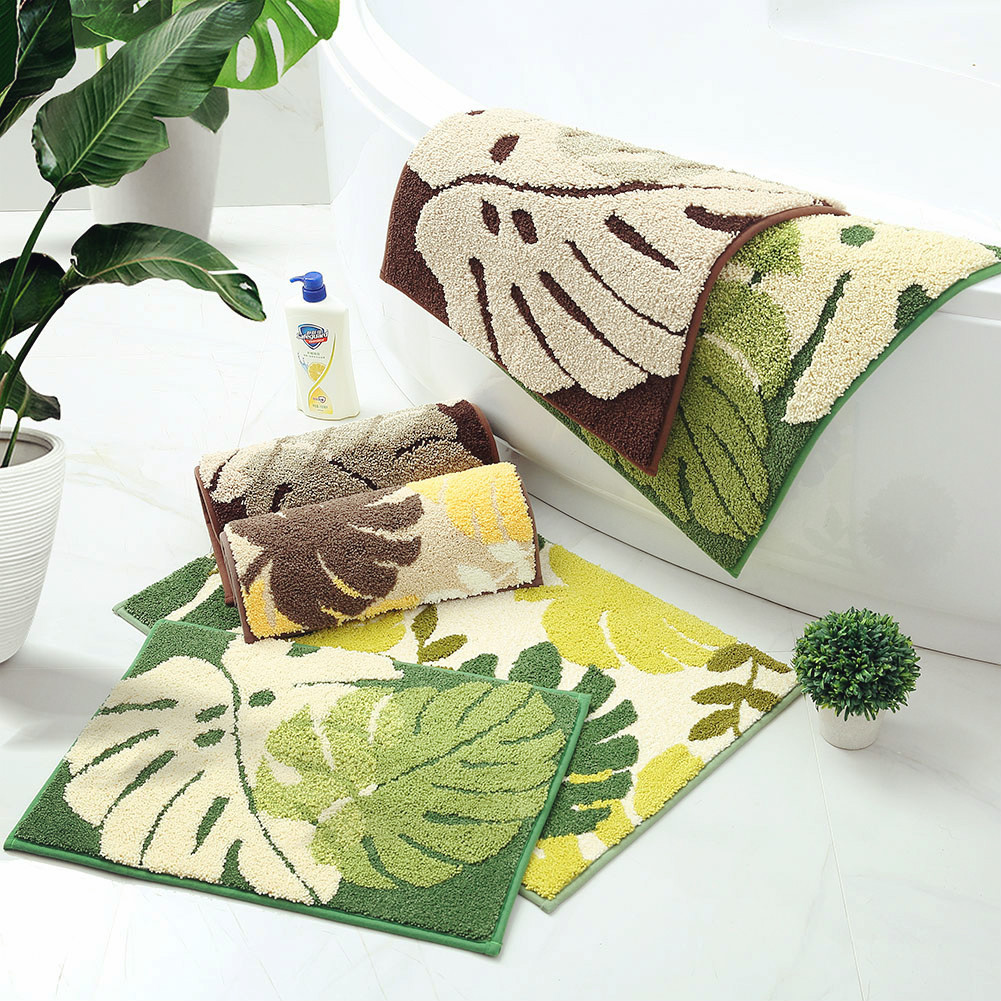 Summer wave leaf plant jacquard floor MATS for entering the bathroom, beside the bed, bedroom and kitchen, anti-slip MATS, absorbent carpets Specification image
