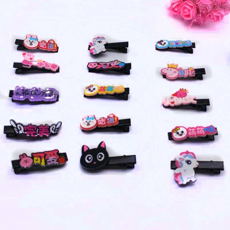 Children's hair clips, cartoon, cute and energetic girls, Chinese character hair clips, headwear, bangs, children's cute side clips wholesale Specification drawing
