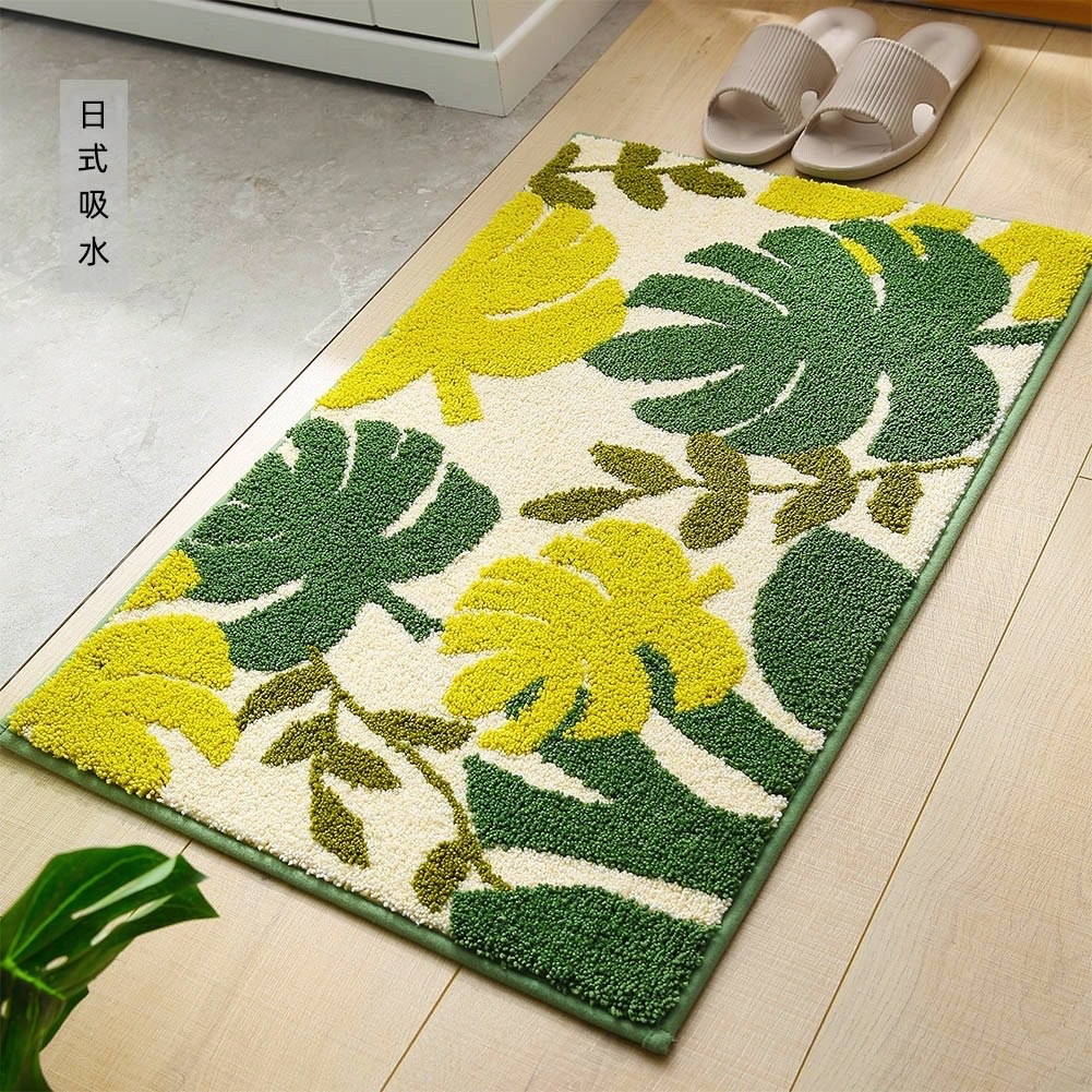 Summer wave leaf plant jacquard floor MATS for entering the bathroom, beside the bed, bedroom and kitchen, anti-slip MATS, absorbent carpets