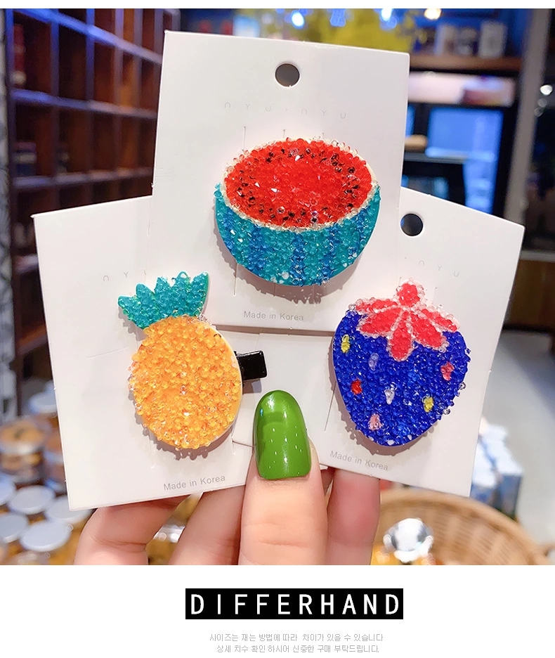 Cute girl fruit diamond hair clip, new baby back head bb clip, Korean cartoon bangs clip, children's hair accessory Item Picture