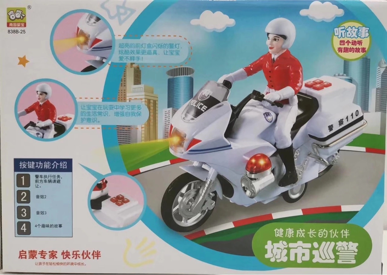 Factory direct sales of ABS material inertial motorcycles with lights and 4 story toys for urban patrol police are selling well at street stalls Item Picture