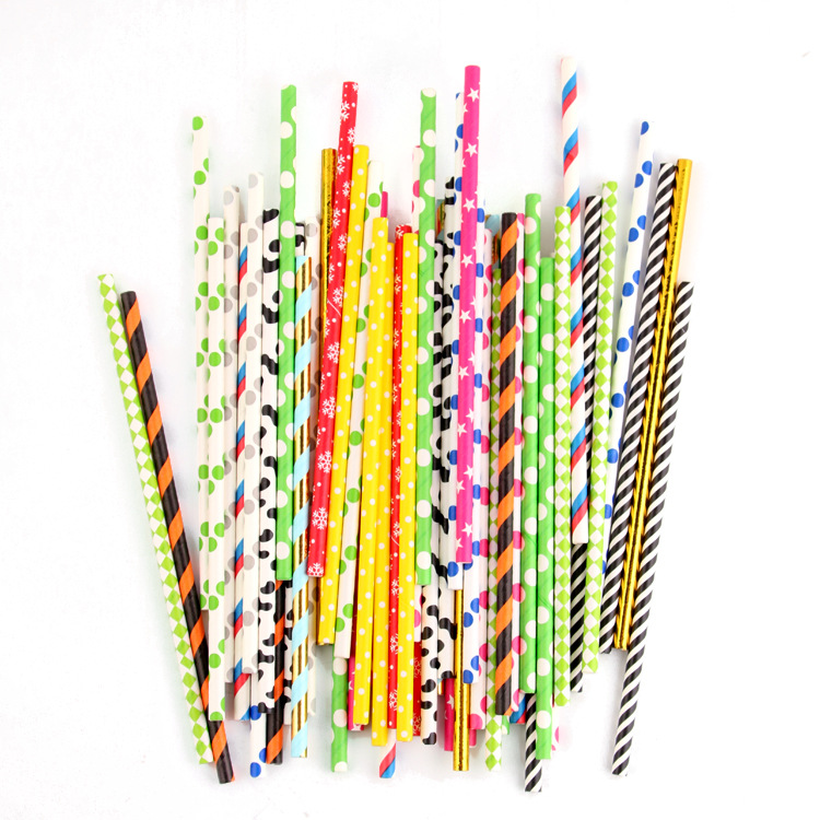 Environmental Safety And Health Degradable Color Striped Wood Pulp Paper Straw Europe And The United States European High-End Party Party Application Scenario