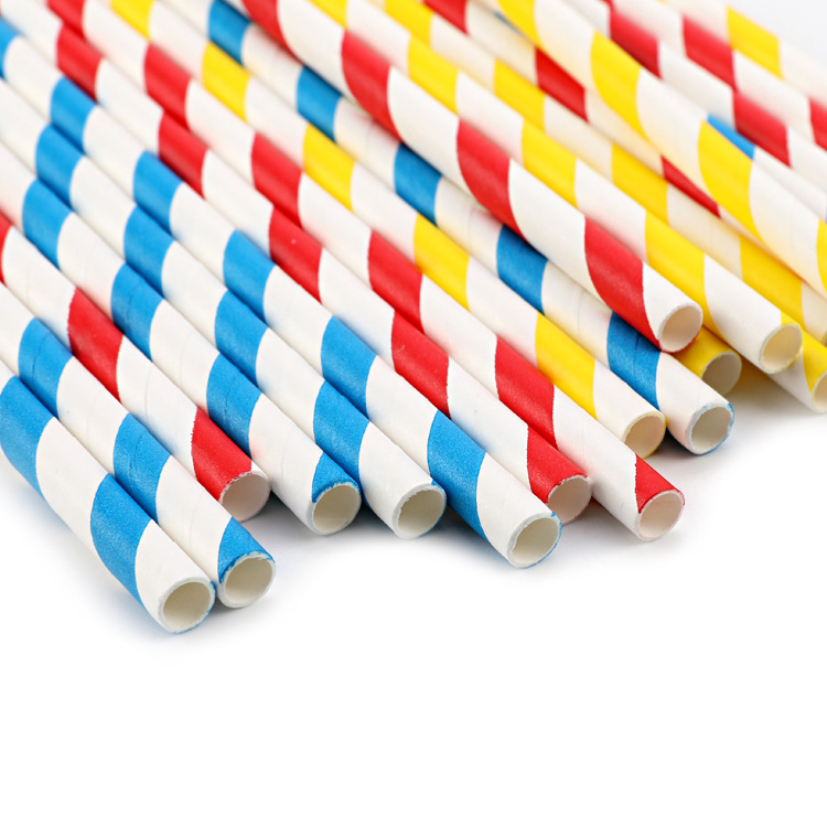 Disposable Color Juice Drink Paper Straw Hotel Catering Environmentally Degradable Striped Coffee Tea Drink Paper Straw details Picture