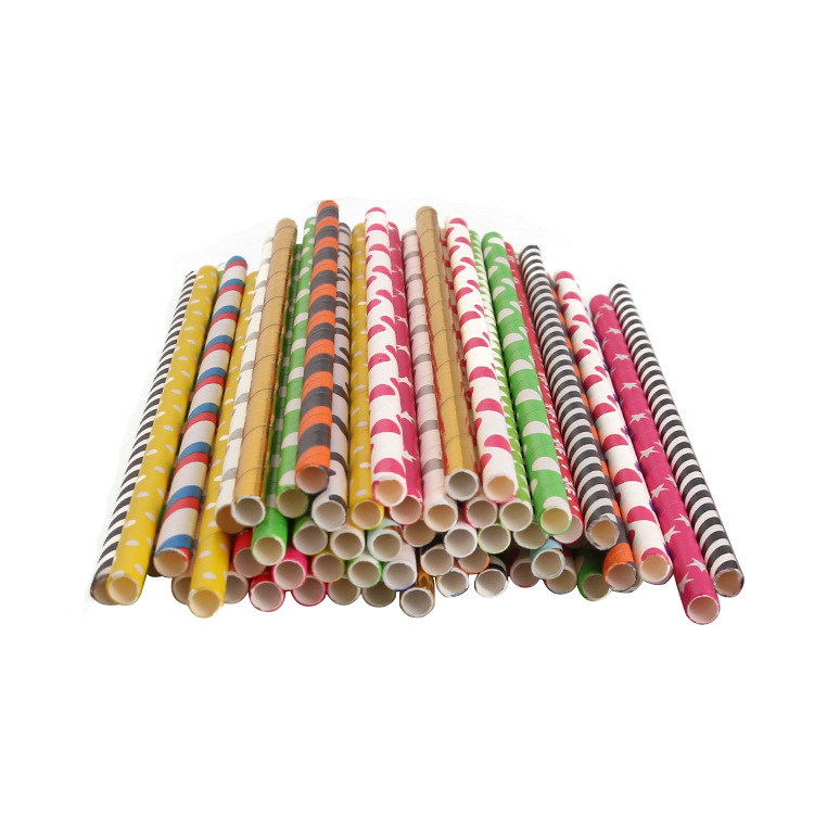 Environmental Safety And Health Degradable Color Striped Wood Pulp Paper Straw Europe And The United States European High-End Party Party Item Picture
