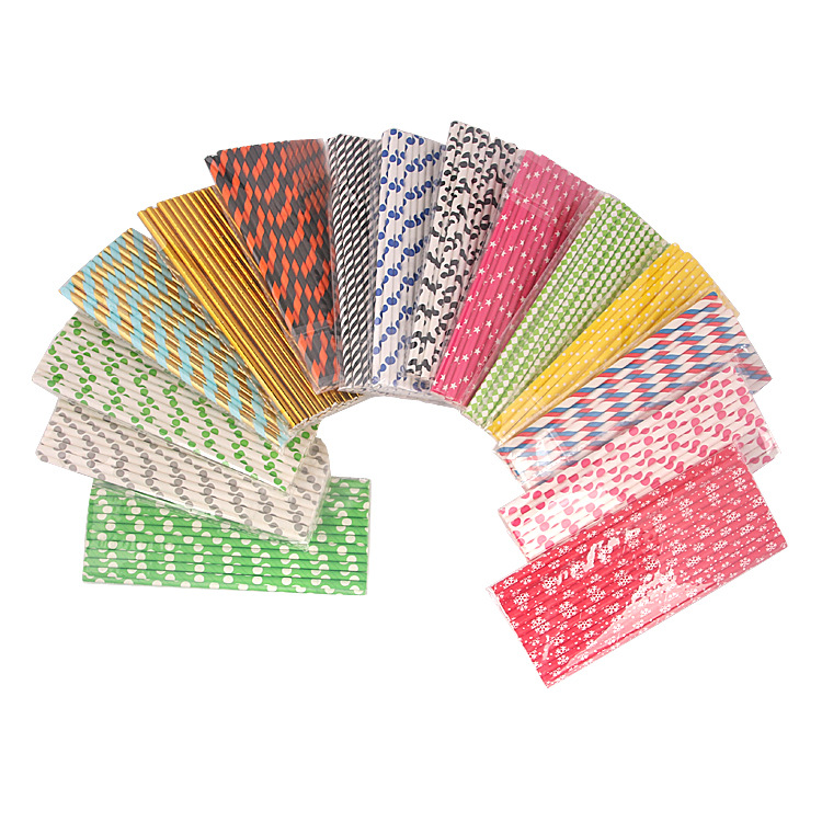 Environmental Safety And Health Degradable Color Striped Wood Pulp Paper Straw Europe And The United States European High-End Party Party