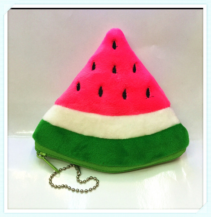 Plush wallet, coin purse, triangular fruit coin purse, watermelon coin purse, coin case, embroidered fruit case details Picture
