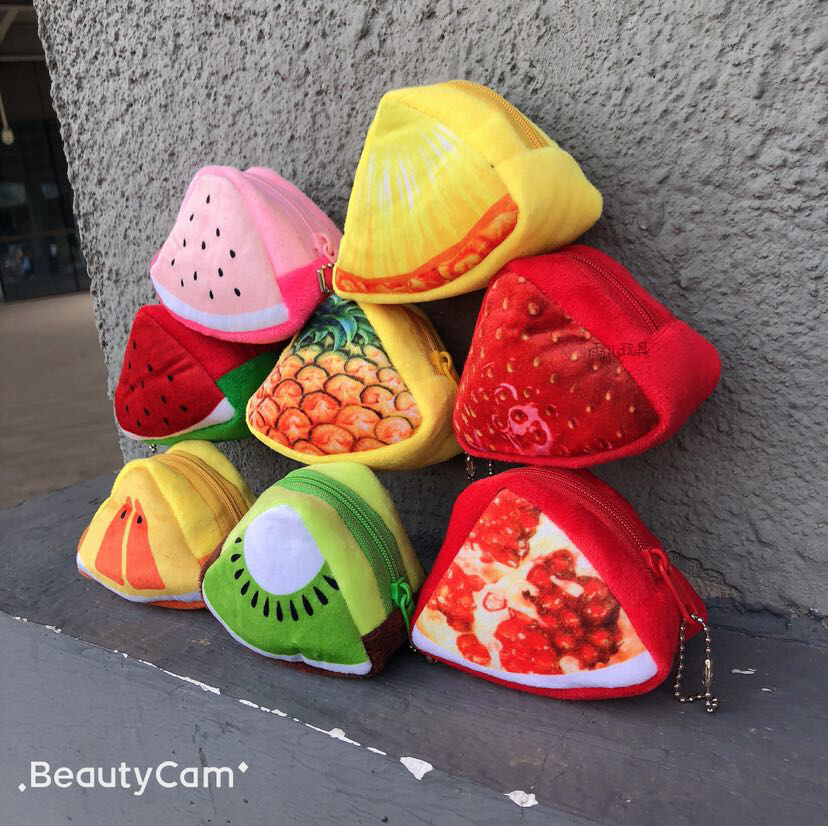 Plush wallet, printed coin purse, watermelon bag, triangular three-dimensional printed fruit wallet, coin bag