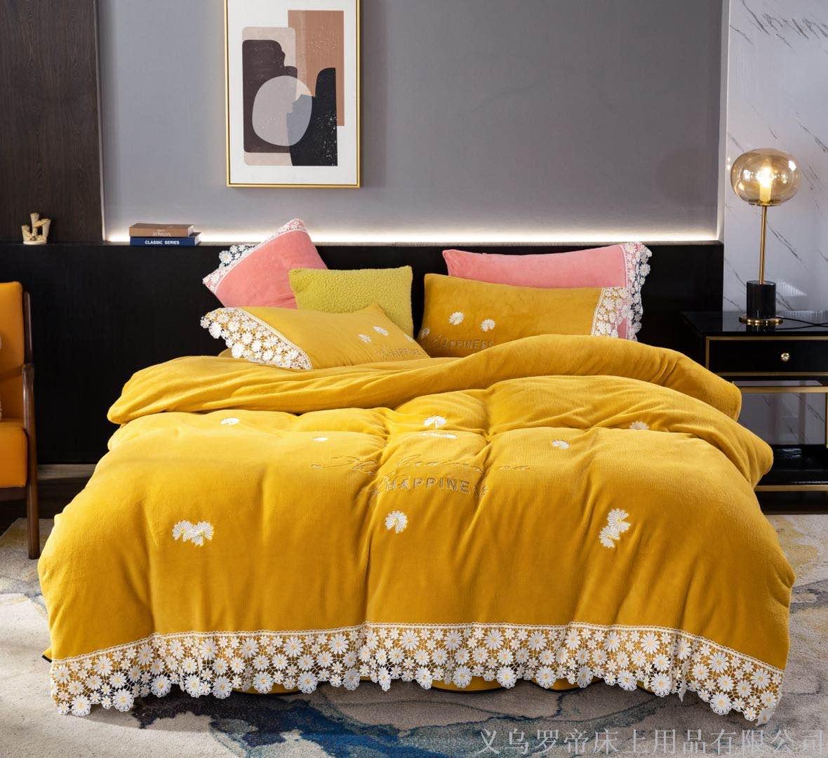 Engrosado cristal de terciopelo conjunto de cuatro piezas otoño/invierno cama cálida sábanas de coral de doble cara de terciopelo funda edredón franela de leche color sólido Application Scenario