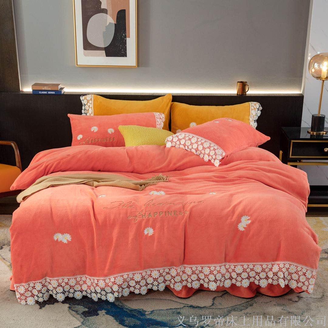 Engrosado cristal de terciopelo conjunto de cuatro piezas otoño/invierno cama cálida sábanas de coral de doble cara de terciopelo funda edredón franela de leche color sólido Specification image