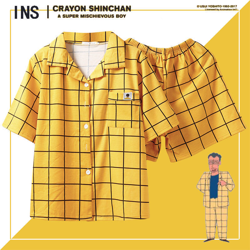 Summer pajamas, Crayon Shin-chan principal's style short sleeves and shorts, InS-style cartoon three-piece set with eye mask, home wear details Picture