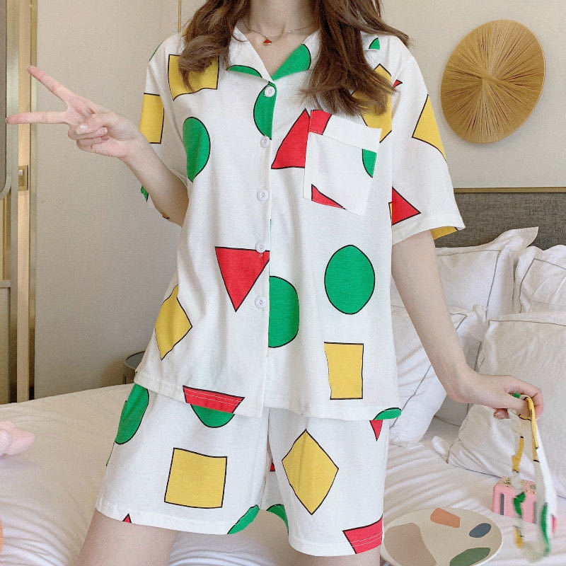 Summer pajamas, Crayon Shin-chan principal's style short sleeves and shorts, InS-style cartoon three-piece set with eye mask, home wear Specification image