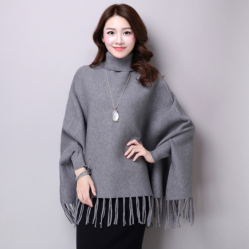 In stock: bat-sleeve knitted sweater for women, tassel cape, shawl, autumn and winter women's wear, Korean style loose pullover sweater for women Application Scenario
