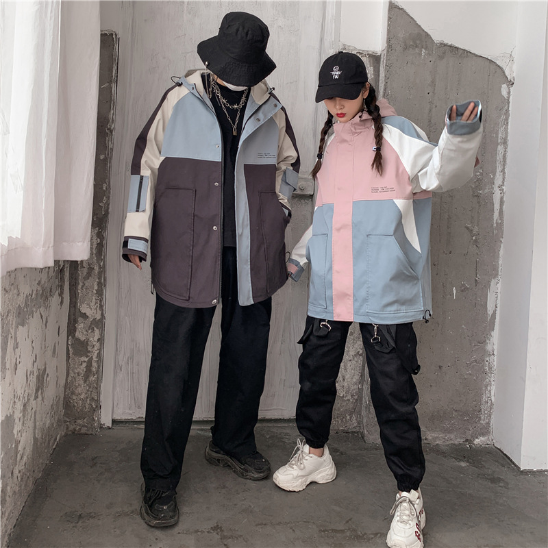 Harajuku style casual student workwear color-block baseball jacket for women 2020 autumn new style bf loose salt hooded jacket Specification image