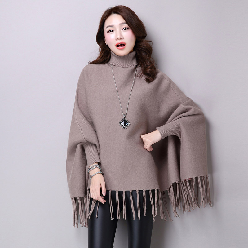 In stock: bat-sleeve knitted sweater for women, tassel cape, shawl, autumn and winter women's wear, Korean style loose pullover sweater for women