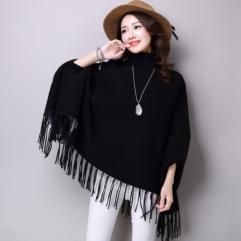 In stock: bat-sleeve knitted sweater for women, tassel cape, shawl, autumn and winter women's wear, Korean style loose pullover sweater for women Item Picture