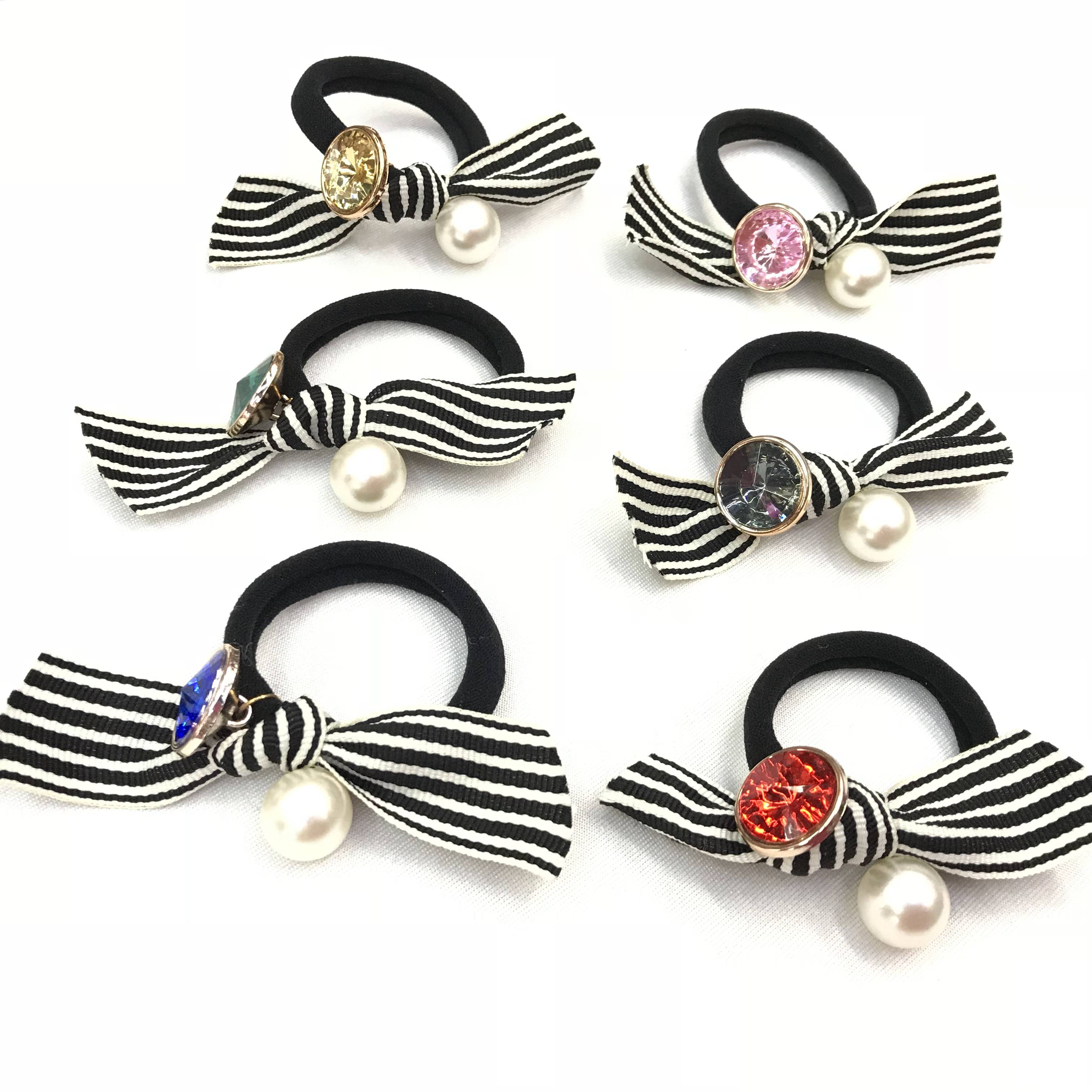 New cloth tie pearl crystal diamond ball bead head ring high stretch rubber band