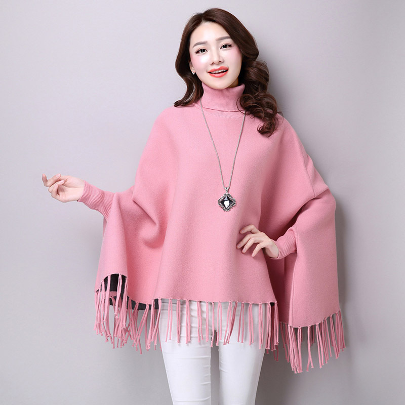 In stock: bat-sleeve knitted sweater for women, tassel cape, shawl, autumn and winter women's wear, Korean style loose pullover sweater for women details Picture