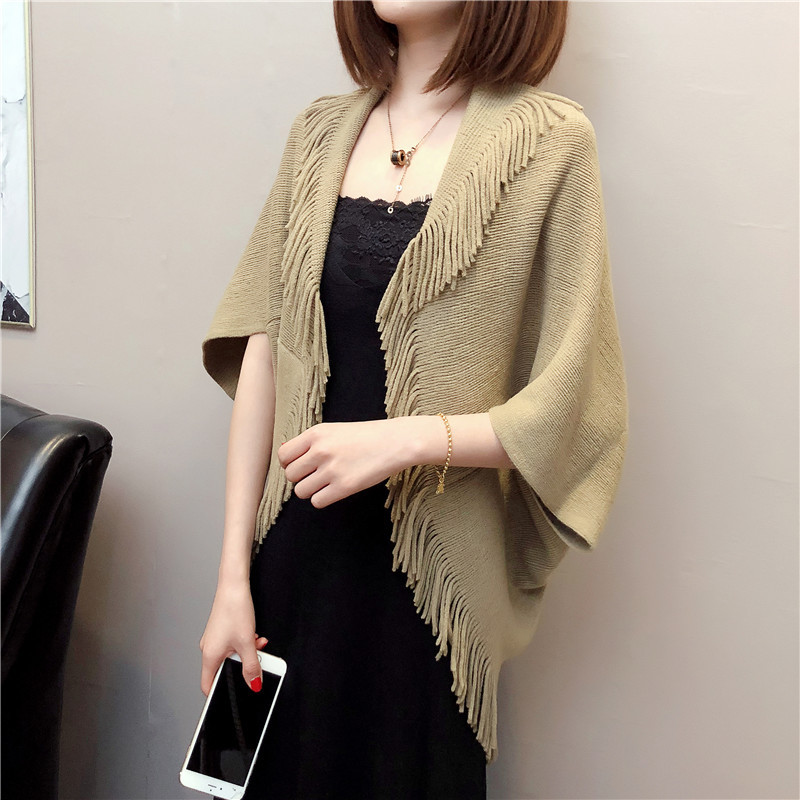 Solid color, stylish and trendy large-sized tassel shawl cardigan 2019 Spring and autumn Korean-style waistcoat knitted sweater versatile sweater for women