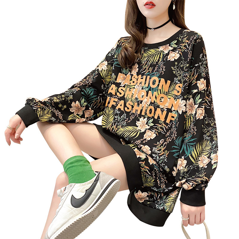 Wholesale 2020 autumn large-sized loose mid-length pullover thin T-shirt top fashionable and stylish hoodie for women Item Picture