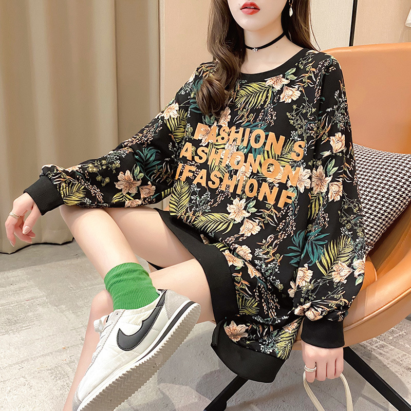 Wholesale 2020 autumn large-sized loose mid-length pullover thin T-shirt top fashionable and stylish hoodie for women