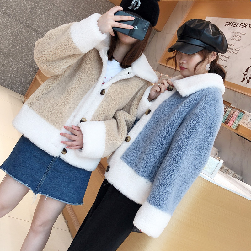 Women's fur coat 2019 Winter new style Haining granular lambskin composite fur integrated coat short style