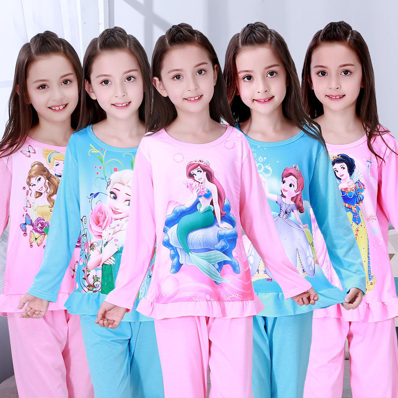 春秋季可爱卡通苏菲亚女中大童睡衣长袖棉质女孩女童家居服套装