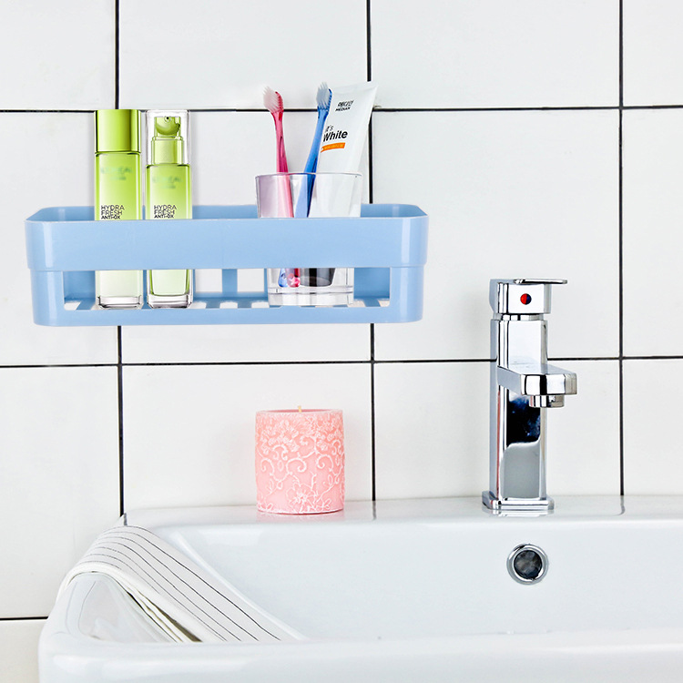 Bathroom non-perforated plastic storage rack, bathroom toiletries storage rack, multi-functional perforated empty storage rack details Picture