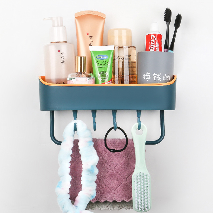 Powerful, seamless, non-drilling, water-draining storage rack, multi-functional hook storage rack, bathroom, toilet and kitchen storage rack