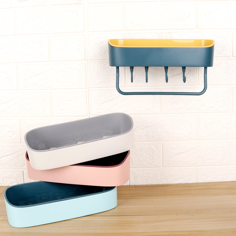 Powerful, seamless, non-drilling, water-draining storage rack, multi-functional hook storage rack, bathroom, toilet and kitchen storage rack details Picture