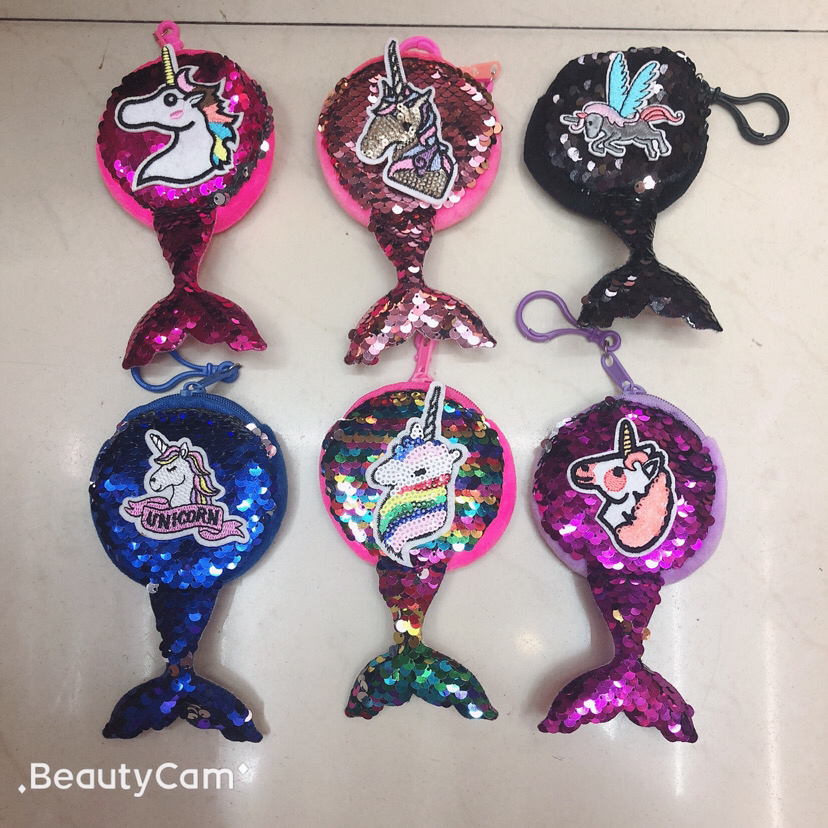 Zero Wallet, Mermaid Zero Wallet, Unicorn Zero wallet, 8cm sequined mermaid wallet, key case Item Picture