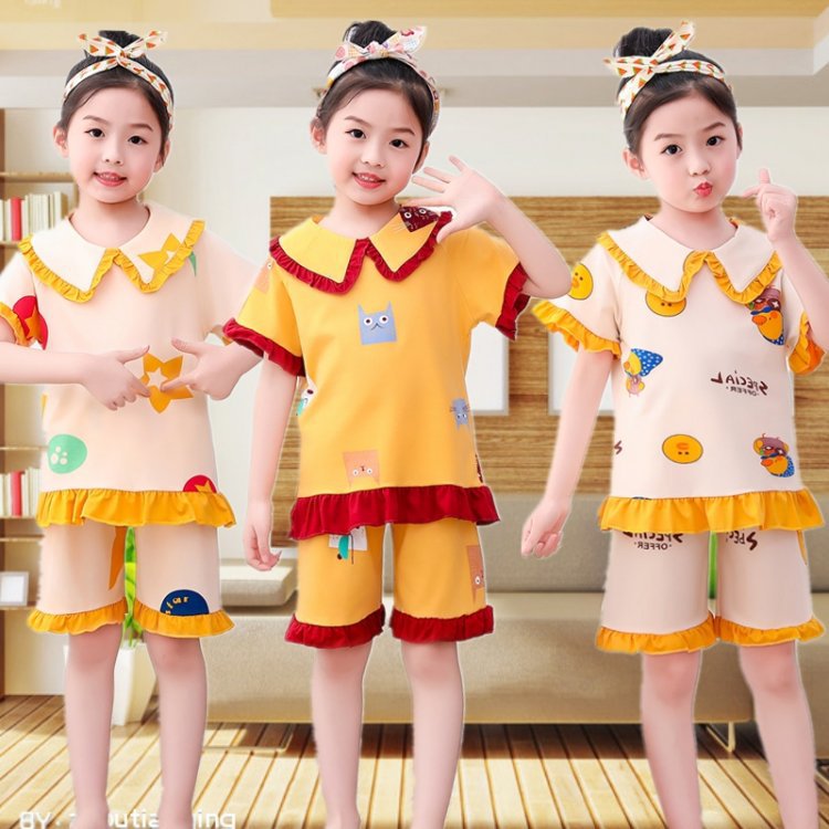 童装儿童睡衣女童家居服纯棉小孩短袖宝宝薄款女孩空调服套装夏季