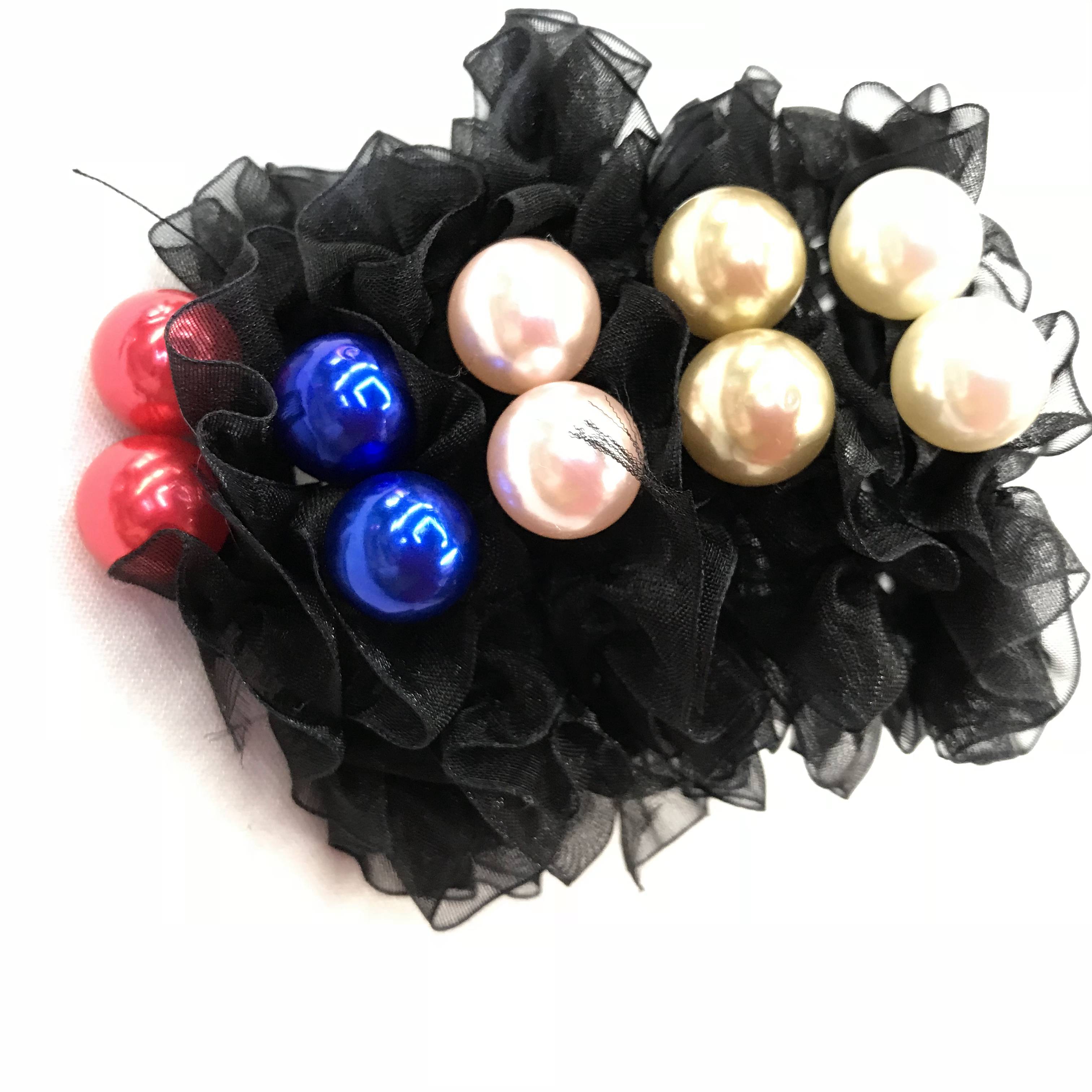 New gauze ruffle headband with 2 bright pearl bands for adult scrunchies