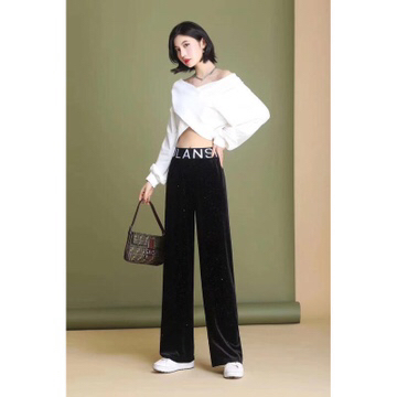 2020 New Shiny Canary Wide Leg Pants Women Letter High Waist Pendant Feeling Loose Spring And Autumn Leisure Velvet Pants