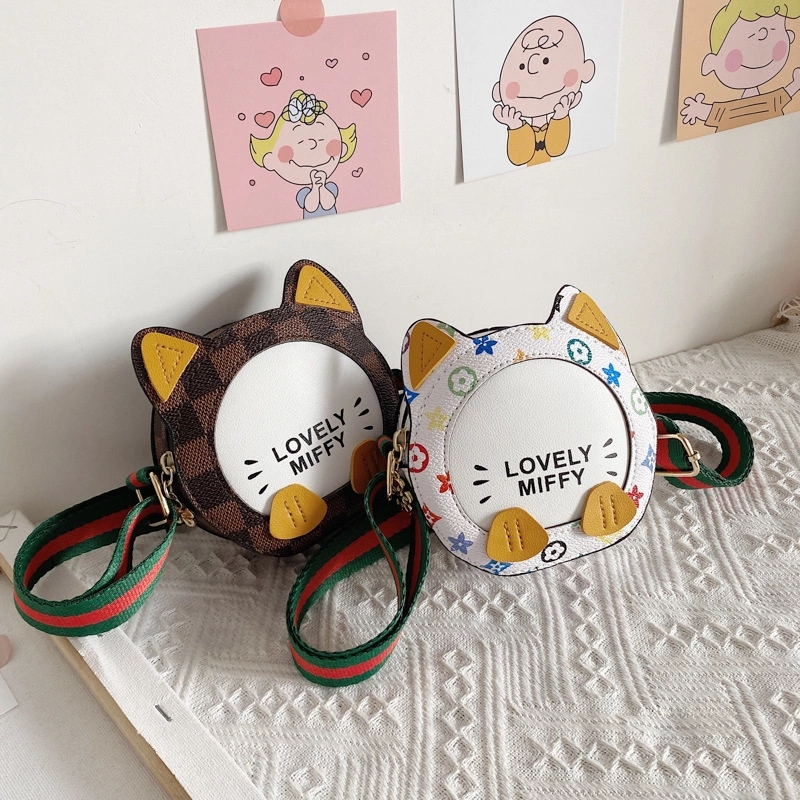 Korean cute children's bag 2022 Spring/Summer New cartoon cat PU accessory bag Fashionable girls' crossbody small round bag Item Picture