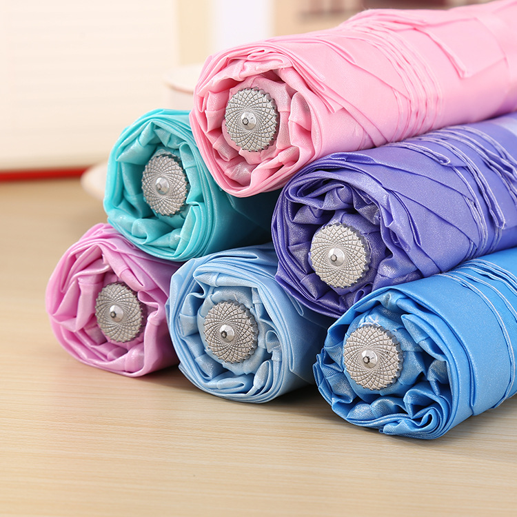 Wholesale of three-fold umbrellas, creative candy-colored inverted pole pearlescent umbrellas, manual couple style, short-handled, all-weather and all-weather advertising umbrellas Specification image