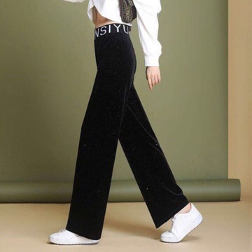 2020 New Shiny Canary Wide Leg Pants Women Letter High Waist Pendant Feeling Loose Spring And Autumn Leisure Velvet Pants details Picture