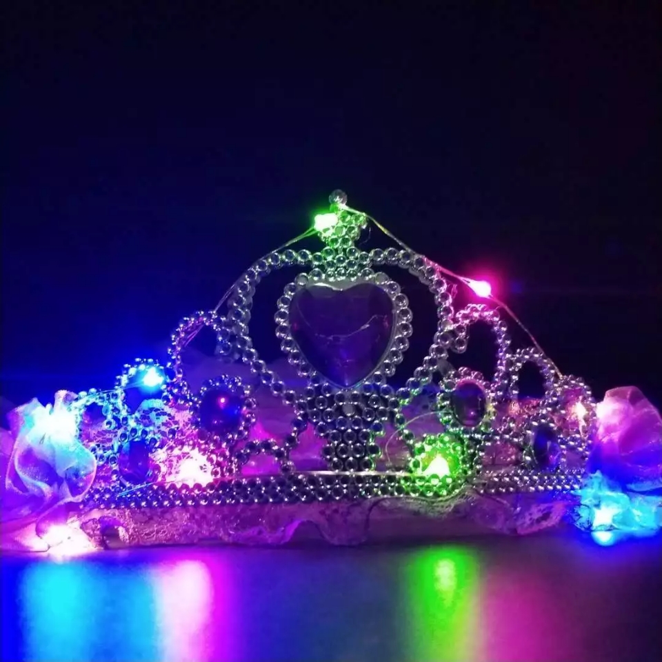 Night market LED illuminated children's crown veil, street stall headwear garlands, Korean-style children's crown hair accessories, children's accessories details Picture
