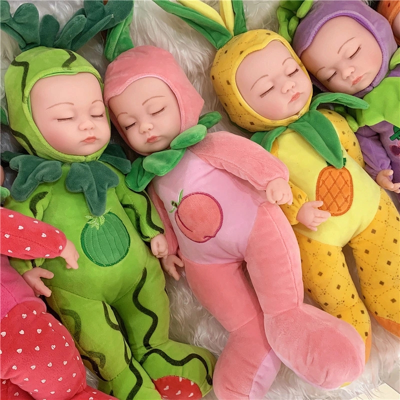 Soothing simulation baby doll, soft rubber girl gift, fruit vinyl doll, washable sleeping plush toy full figure
