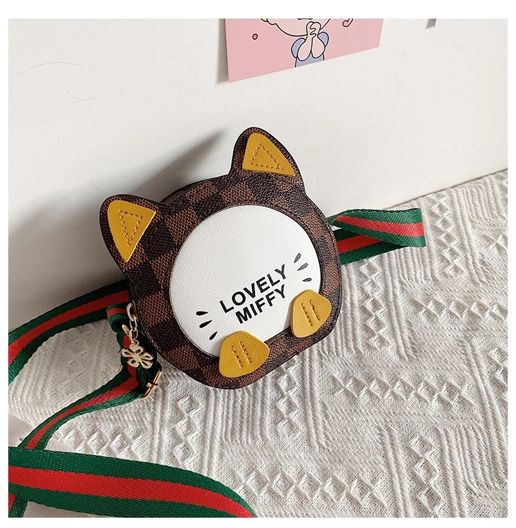 Korean cute children's bag 2022 Spring/Summer New cartoon cat PU accessory bag Fashionable girls' crossbody small round bag Specification drawing