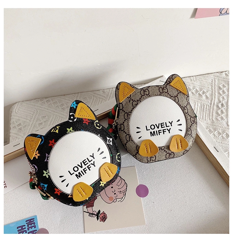 Korean cute children's bag 2022 Spring/Summer New cartoon cat PU accessory bag Fashionable girls' crossbody small round bag full figure