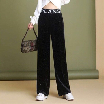 2020 New Shiny Canary Wide Leg Pants Women Letter High Waist Pendant Feeling Loose Spring And Autumn Leisure Velvet Pants Specification drawing