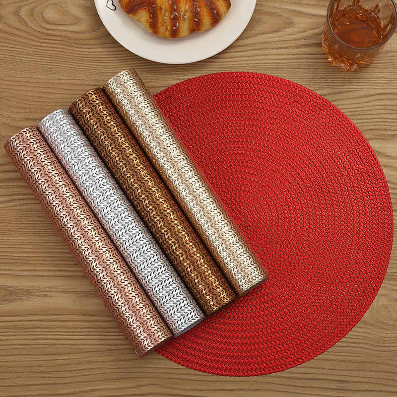 PVC gold-embossed hollowed-out placemats, heat-insulating restaurant decoration, round placemats, simple rectangular wheat ear woven table MATS details Picture