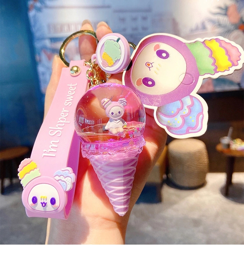 New bestsellers, sweet and cute baby crystal ice cream keychains, oil-filled floating figurines, pendants and small gifts are selling well full figure