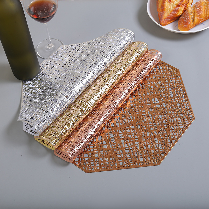 Creative Nordic heat insulation pad, perforated octagonal rose gold coaster, anti-slip and heat-resistant round heat insulation table mat details Picture