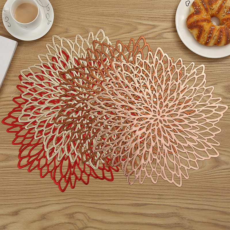 pvc woven placemats, coffee cups, heat insulation pads, restaurant decoration, hollowed-out gilded flower-shaped creative coasters, custom table MATS Specification drawing