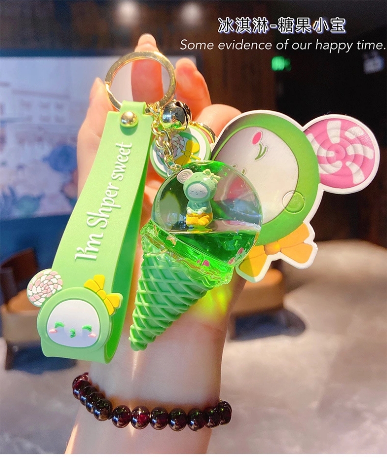 New bestsellers, sweet and cute baby crystal ice cream keychains, oil-filled floating figurines, pendants and small gifts are selling well details Picture