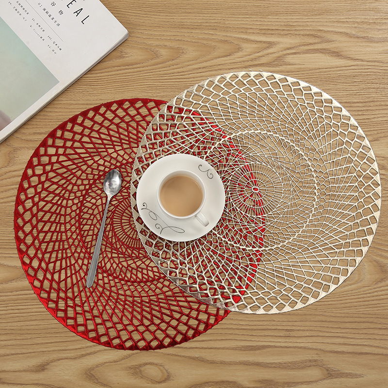 pvc woven placemats, coffee cups, heat insulation pads, restaurant decoration, hollowed-out gilded flower-shaped creative coasters, custom table MATS full figure