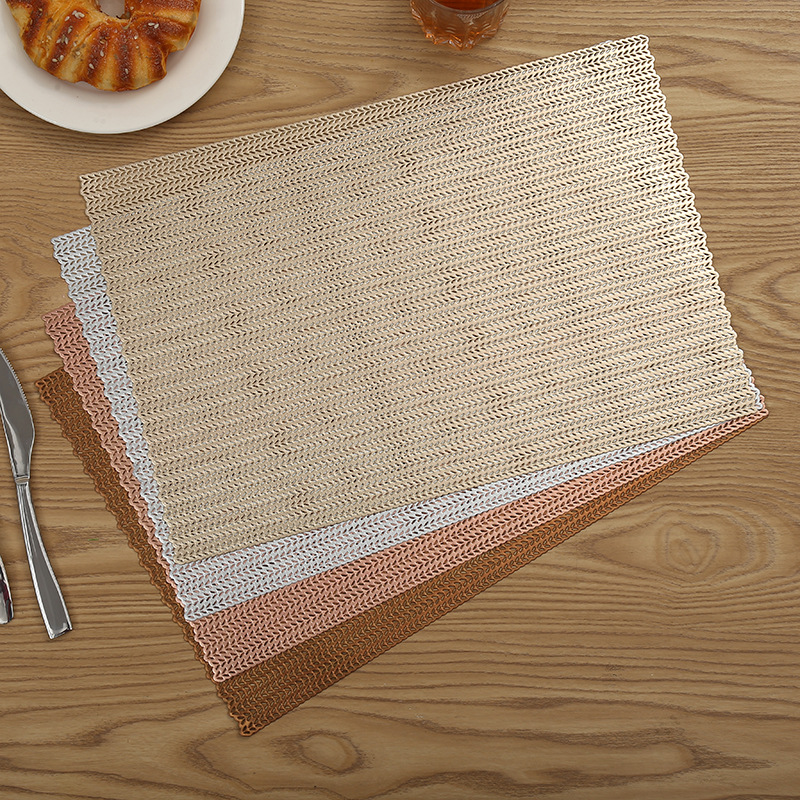 PVC gold-embossed hollowed-out placemats, heat-insulating restaurant decoration, round placemats, simple rectangular wheat ear woven table MATS full figure